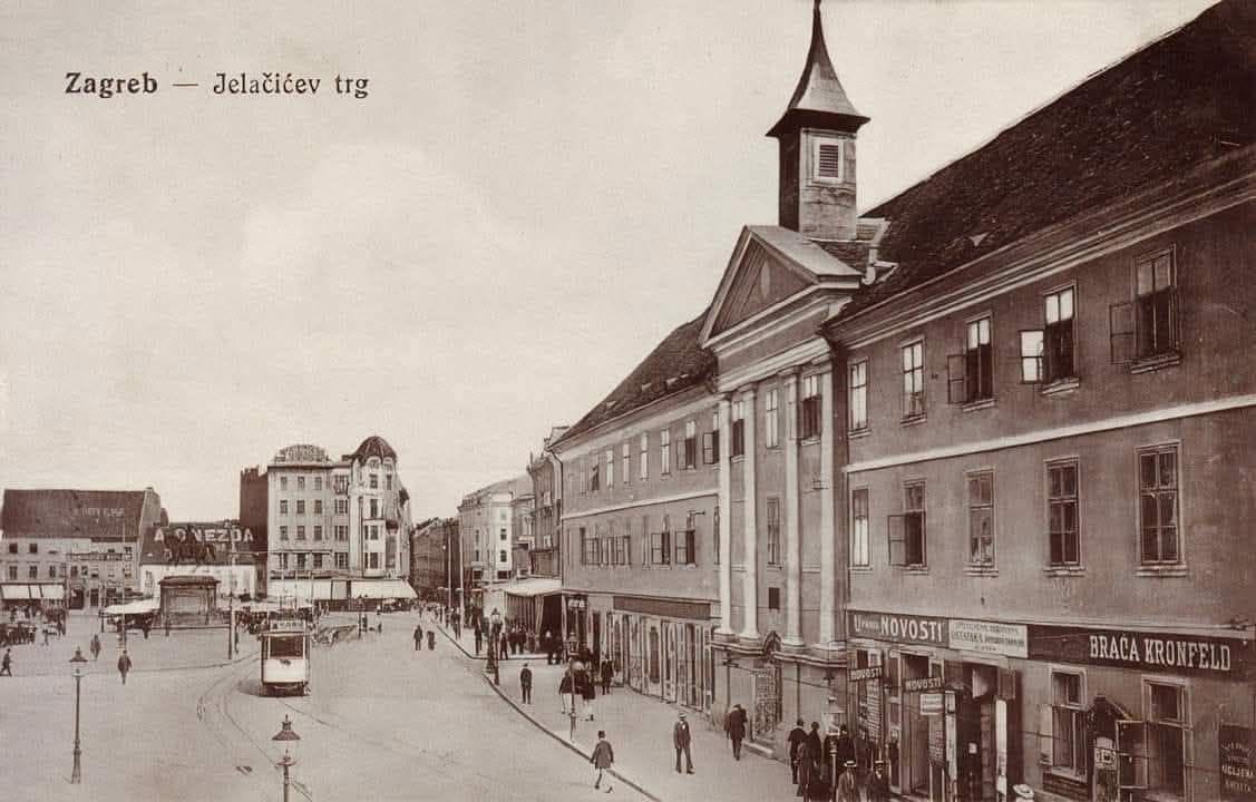 Trg bana Jelačića 1920. godine. Zakladna bolnica Male braće srušena 1931. godine